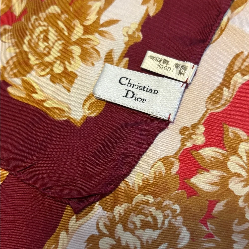 Christian Dior vantage Elegant Orange and Gold Scarf